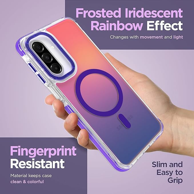MOWIME Magnetic Case for Samsung Galaxy A17 5G [Compatible with Magsafe] [Cute Fashion Fluorescent Design] [1 Screen Protector] Slim Translucent Matte Case for Galaxy A17 5G 6.7", Purple