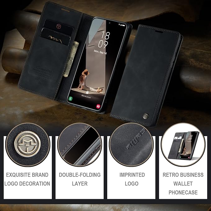 for Samsung Galaxy S21 FE Case, Flip Wallet Leather Case with Card Holder Magnetic Closure Shockproof Kickstand Protective Phone Cases Cover for Samsung S21 FE,Black