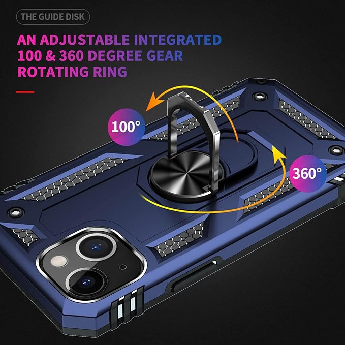 ADDIT Phone Case for iPhone 14 Case,with Kickstand Ring,Adjustable Stand,Military Grade,Heavy Duty Protection,Shockproof,Anti-Fingerprint,Support Magnet Car Mount,Blue