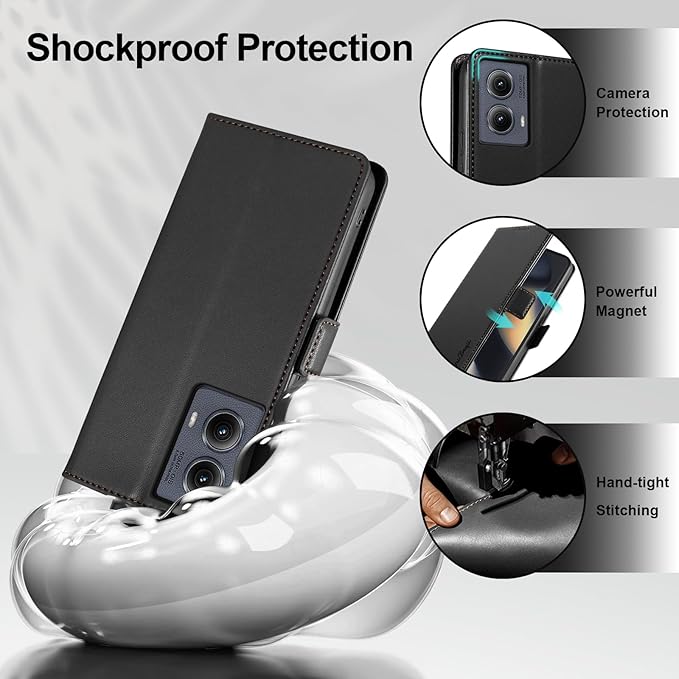 Wallet Flip Case for Motorola Edge (2024) - [RFID Blocking] Luxury PU Leather Card Holder Magnetic Phone Cover with Kickstand,Shockproof Protective Case,Black