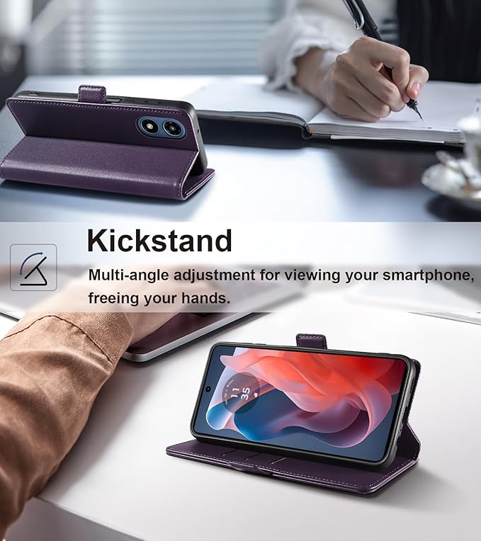 Wallet Flip Case for Moto G Play (2024) - [RFID Blocking] Luxury PU Leather Card Holder Magnetic Phone Cover with Kickstand,Shockproof Protective Case,Purple