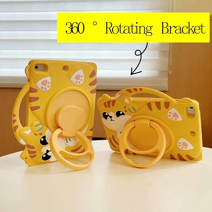 3D Cute Vivid Cat Case for Samsung Galaxy Tab A9+/A9 Plus 11 inch 2023 SM-X210/X216/X218,Kawaii Cartoon Character Pretty Cat Soft Silicone Rotating Stand Case with Lanyard for Kids Teens Girls Women