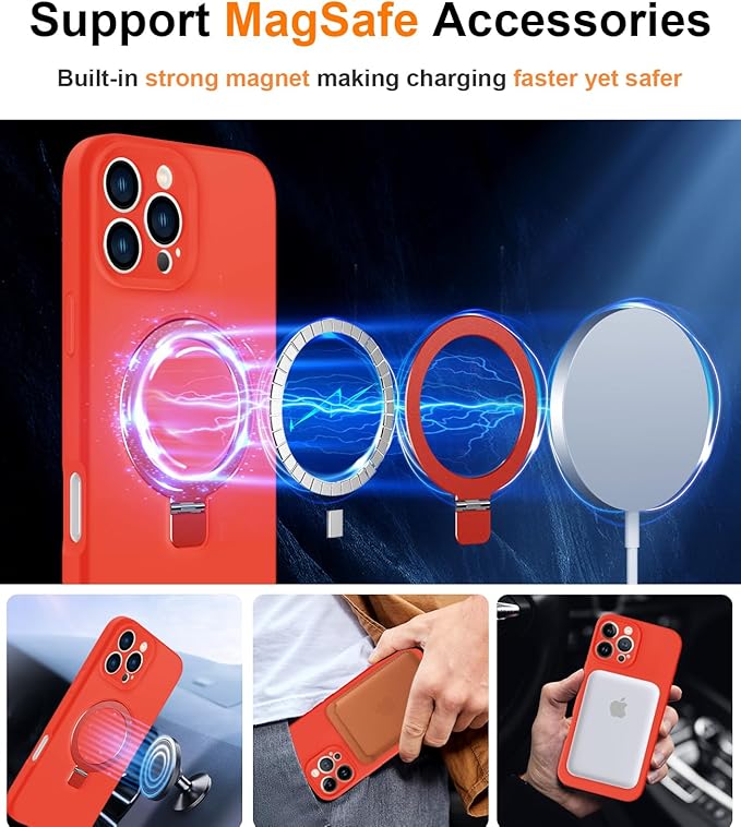 ZHK Liquid Silicone Designed for iPhone 16 pro max Case with Magnet Stand, [Precise Camera Lens Protection][Mil-Grade Drop Shockproof][Soft Anti-Scratch Microfiber Lining] Slim Fit Cover, Red