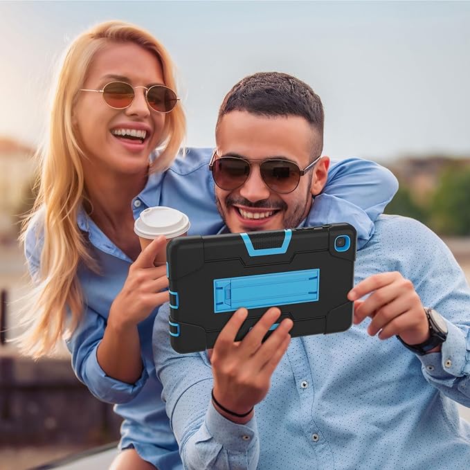 Portable Electronic Device Cover for Samsung Galaxy Tab A7 Lite 8.7 Inch 2021, Heavy Duty Rugged Shockproof Hybrid Tablet Case with Kickstand (Black/Blue, SM-T220/T225/T227U)