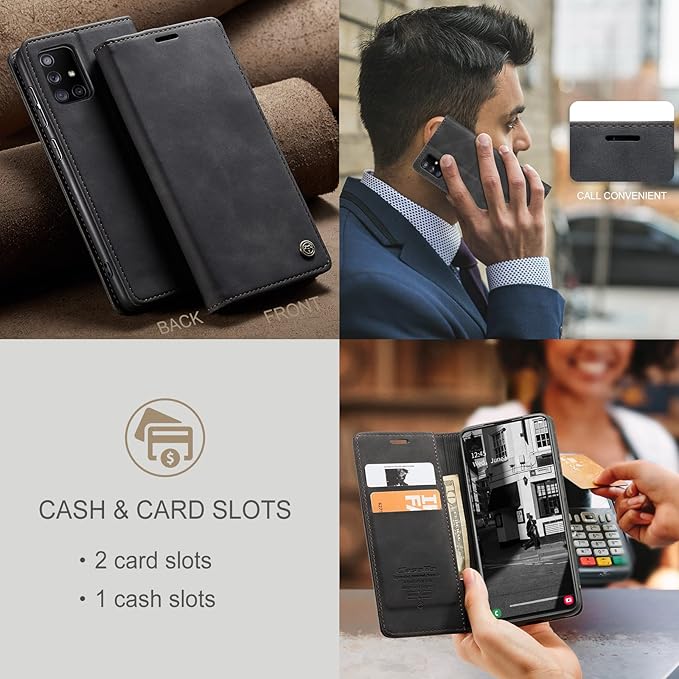 for Samsung Galaxy A51 Case, Flip Wallet Leather Case with Card Holder Magnetic Closure Shockproof Kickstand Protective Phone Cases Cover for Samsung A51,Black