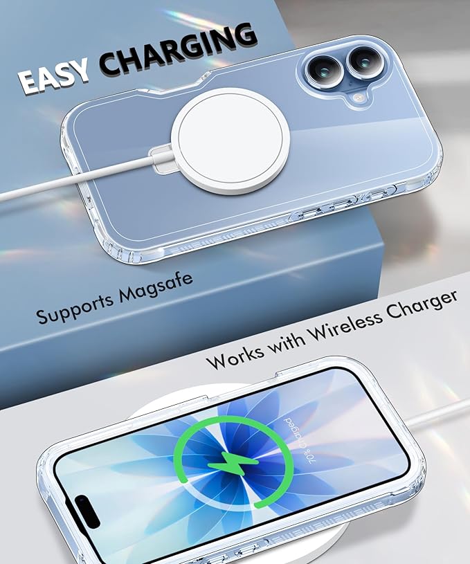 Compatible with iPhone 17 Case, Built-in Screen Protector & Seamless Stand, with Camera Lens Protector, Strong Magnetic Clear Phone Case, Full Body Protective Cover for 6.3" (Clear)