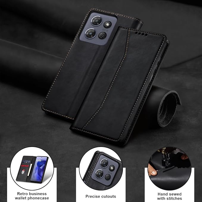 Jasonyu Flip Wallet Case for Moto G Power/Play (2025),Leather Magnetic Folio Cover with Card Holder,Kickstand - TPU Shockproof Durable Protective Phone Case,Black