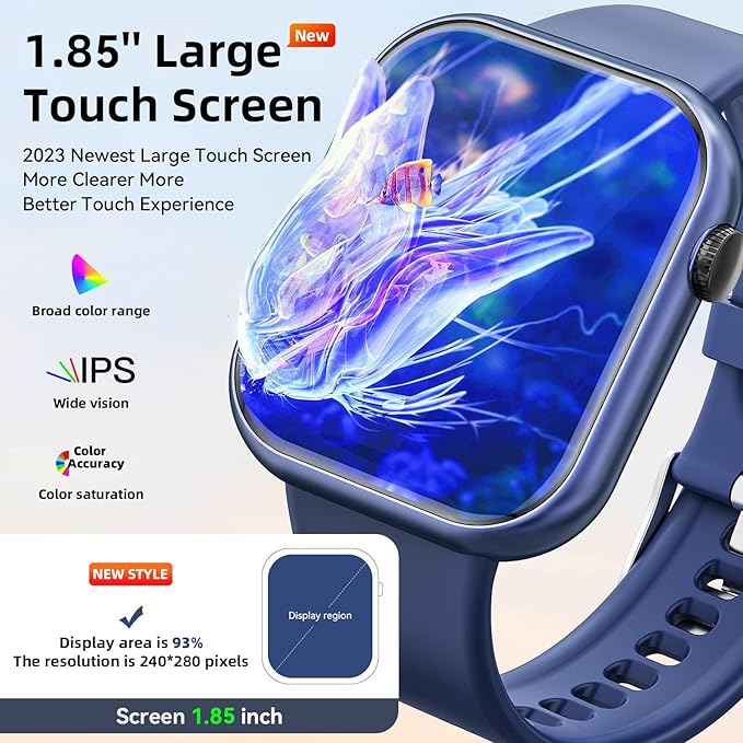 Hwagol Smart Watch (Answer/Make Call) 1.85inch Fitness Tracker, DIY Dials/Pedometer/Calories/Multiple Sport Modes/Voice Assistant, Smart Watches for Men Women Android iOS Phones