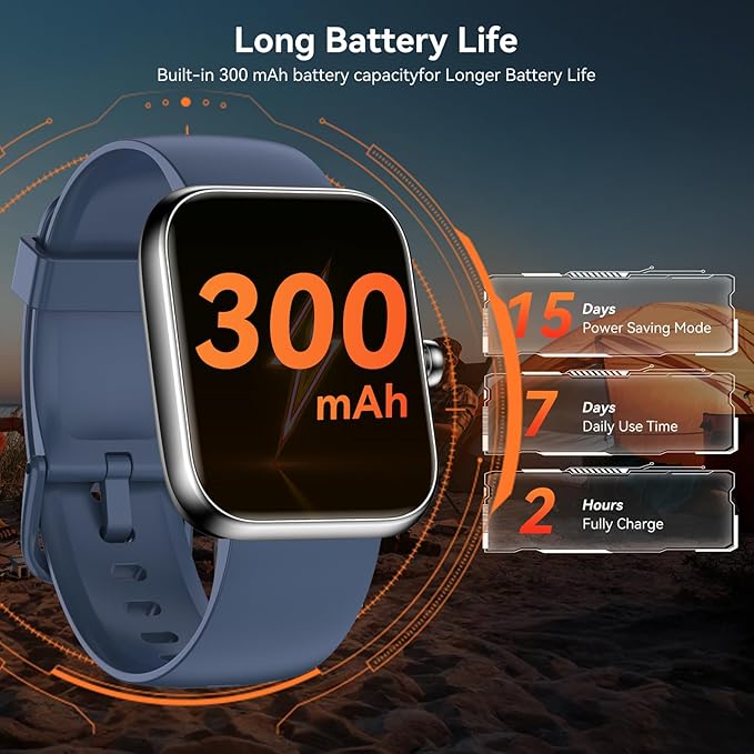 Smart Watch with Alexa Built-in, 1.83" HD Touchscreen Fitness Tracker, Bluetooth Notifications/Calls, IP68 Waterproof, 120+ Sport Modes, 24/7 Heart Rate & Sleep Monitor for iPhone Android iOS (Blue)