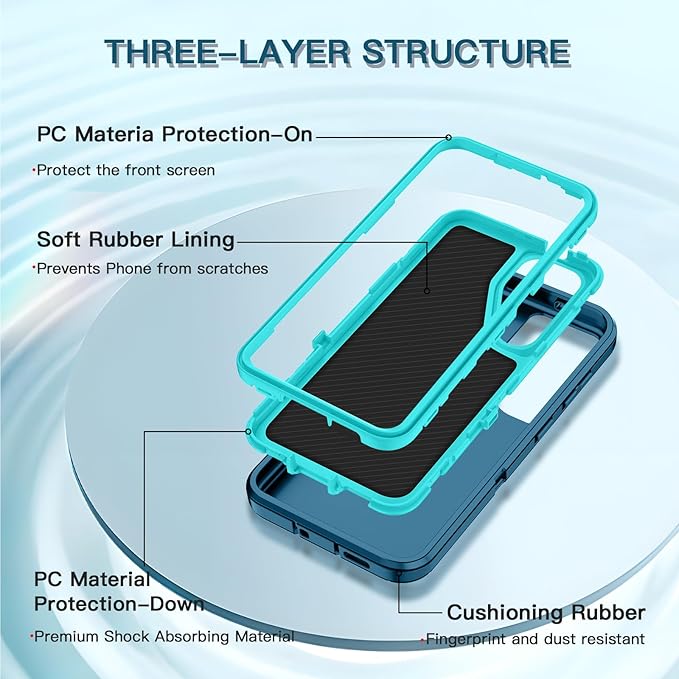 for Samsung Galaxy S25 Case Heavy Duty Protective Shockproof Dropproof 3-Layer Full Body Protection [Without Screen Protector] Tough Rugged Case for Galaxy S25,Turquoise