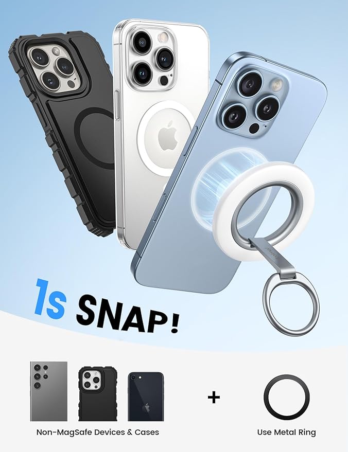 Lamicall Magnetic Phone Ring Grip Stand - [Stable Dual-Hinge] Ring Kickstand 360° Rotation Finger Holder [Super Magnet] Ring Grip, for MagSafe Accessories for iPhone 17 16 15 14 Pro Max, White