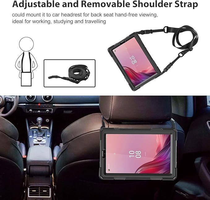 DreamerX for Lenovo Tab M9 Case 9.0 inch TB-310FU/TB-310FX, Heavy Duty Rugged Silicone Drop Protective Kids Cover with 360 Rotating Stand Handle Hand Strap Carrying Shoulder Strap Pencil Holder, Black