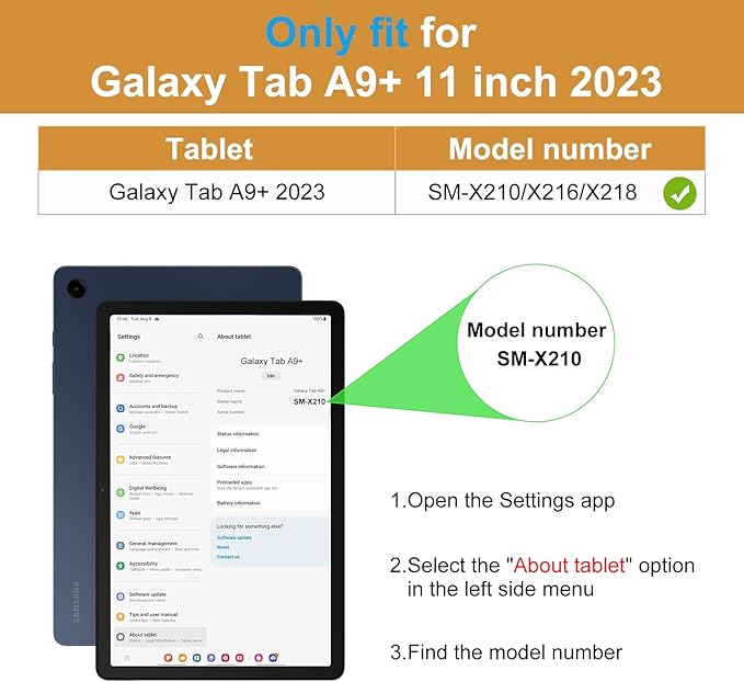 DTTO for Samsung Galaxy Tab A9 Plus 11 inch Case 2023, Premium Leather Business Folio Stand Cover with Hand Strap for Galaxy Tab A9+ 11'' 2023 Model (SM-X210/X216/X218) - Auto Wake/Sleep, Orange