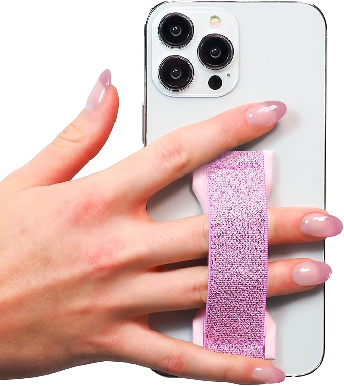 LOVEHANDLE PRO Premium Phone Grip - Elastic Phone Strap - Magnetic Phone Mount and Kickstand for Smartphone and Tablet - Pink Glitter