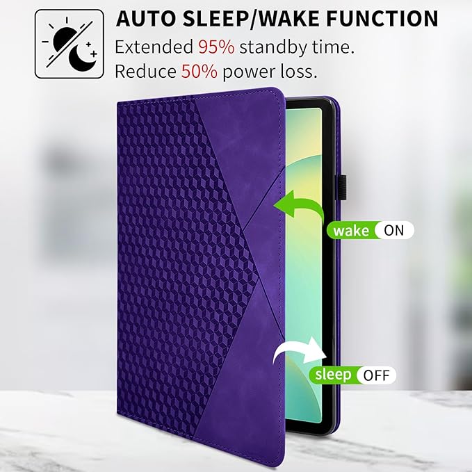 Rotating Case for Samsung Tab S10 Lite /S10 Fe/S9 Fe 10.9 Inch /S9 Tab 360° Rotating Cover Multi-Angle Viewing Stand Auto Wake/Sleep PU Leather Business Folio Protective Cases, Purple