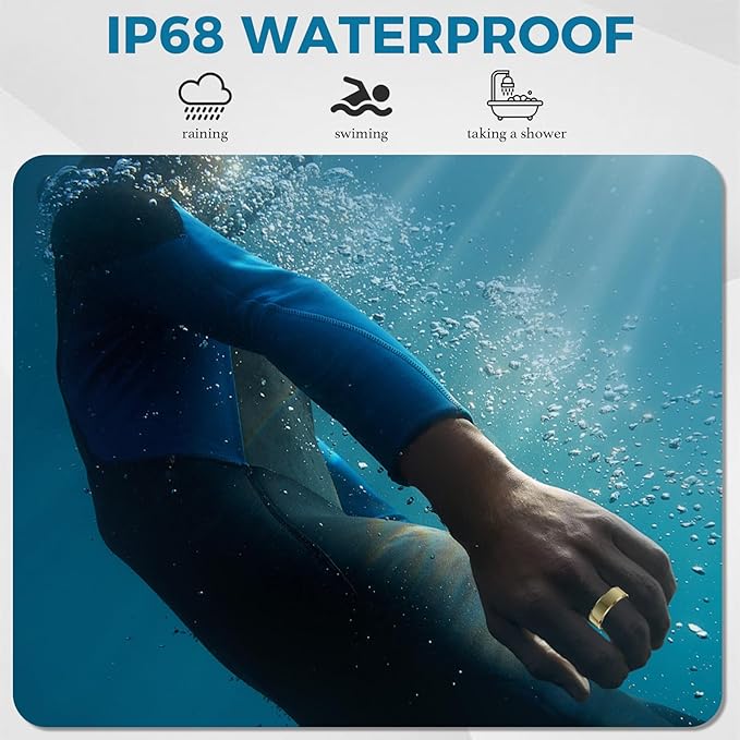 Smart Ring for Women Men Fitness Tracker with Blood Pressure,Heart Rate,Sleep Monitoring,Step Counting,for iPhone and Android,Waterproof smart blood pressure monitor,No Subscription Fees,Gold 8 size