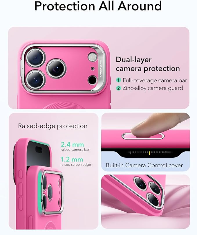 ESR Silicone Case for iPhone 17 Pro, Built-in Camera Stash Stand Compatible with MagSafe, Military-Grade Drop Protection Magnetic Phone Case for iPhone 17 Pro, Cloud Series, Rosy Pink