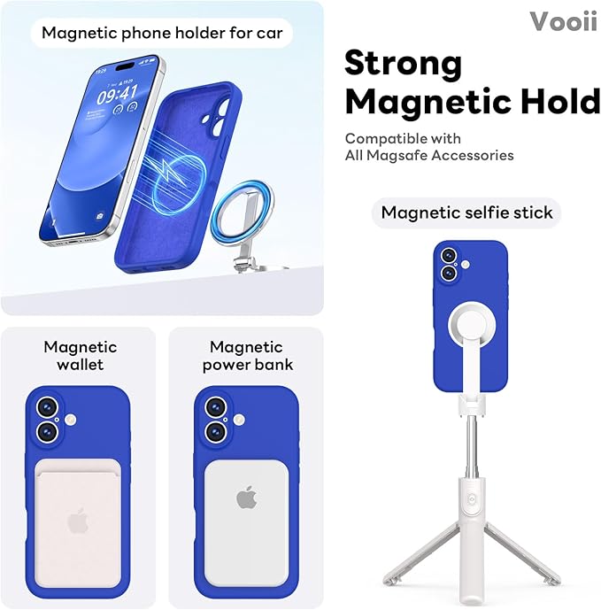 Vooii Magnetic Compatible with iPhone 17 Case (Compatible with Magsafe) (Upgraded Camera Protection) Liquid Silicone Shockproof Full Body Protective Phone Cover for Women Men, Klein Blue, 6.3"