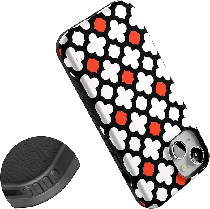Casely iPhone 14 Case | Red Lattice Tile | High Contrast Design | Compatible with MagSafe | Bold Protective Design
