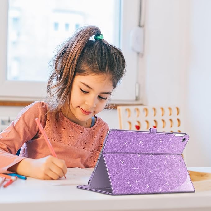 Fintie Case for iPad 9th / 8th / 7th Generation (2021/2020/2019) 10.2 Inch - [Corner Protection] Multi-Angle Viewing Stand Cover with Pocket & Pencil Holder, Auto Sleep Wake, Glittering Purple