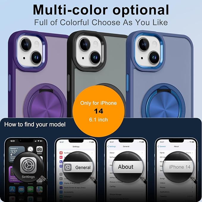 ZIYE Blue Case for iPhone 14 Case with Stand [Compatible with MagSafe] Slim Heavy Duty Protection Military Grade Shockproof Magnetic Cover with 360 Rotatable Ring Kickstand for Women Men