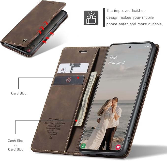 for Samsung Galaxy A51 Case, Flip Wallet Leather Case with Card Holder Magnetic Closure Shockproof Kickstand Protective Phone Cases Cover for Samsung A51,Coffee