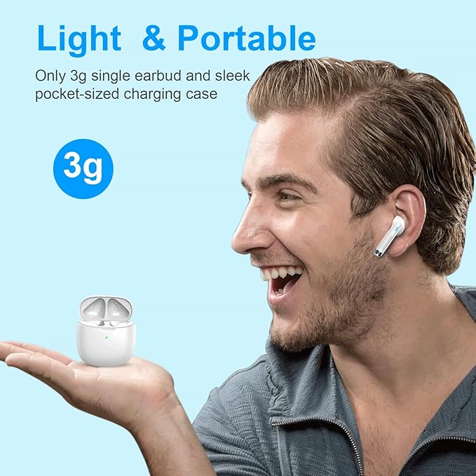 Wireless Earbuds, Bluetooth 5.4 Headphones In Ear with Noise Cancelling Mic, Bluetooth Earbuds Stereo Bass, IP7 Waterproof Sports Earphones, 32H Playtime USB C Charging White Ear Buds for Android iOS