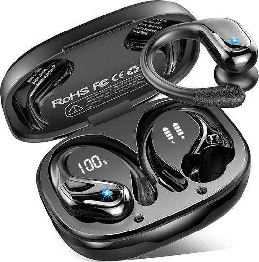 Wireless Earbuds, Sport Bluetooth 5.4 Headphones 2025 New Bluetooth Earbuds with 75Hrs Stereo, 4 ENC Mic, Noise Canceling Over-Ear Buds with Earhooks, IP7 Waterproof Earphones for Workout/Running/Gym