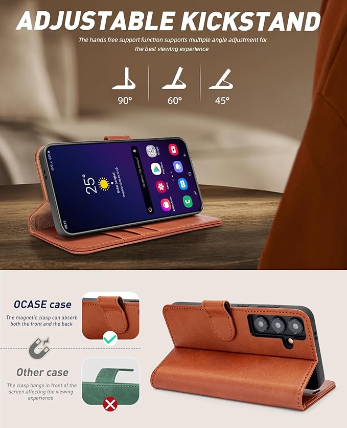 OCASE Compatible with Galaxy S24 5G Wallet Case, PU Leather Flip Folio Case with Card Holders RFID Blocking Kickstand [Shockproof TPU Inner Shell] Phone Cover (2024), Brown