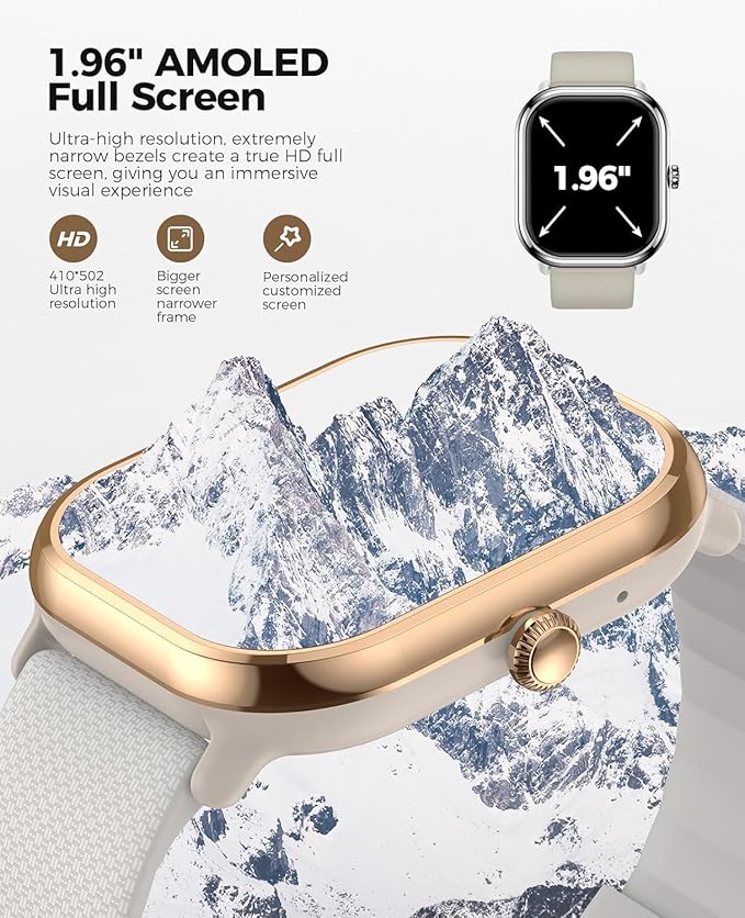 Smartwatch(Answer/Make Call), 1.96" Smart Watches for Women with 100 Sport Modes, IP68 Waterproof Fitness Tracker Compatible with iOS and Android (Gold Gray, 1.96)