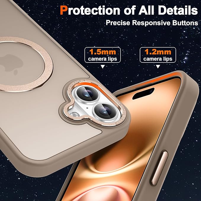 Magnetic for iPhone 16 Case with Ring Stand, [10 FT Drop Protection] [Velvety Touch] Slim Translucent Matte Back Shockproof Phone Case for iPhone 16 6.1'', Bronze