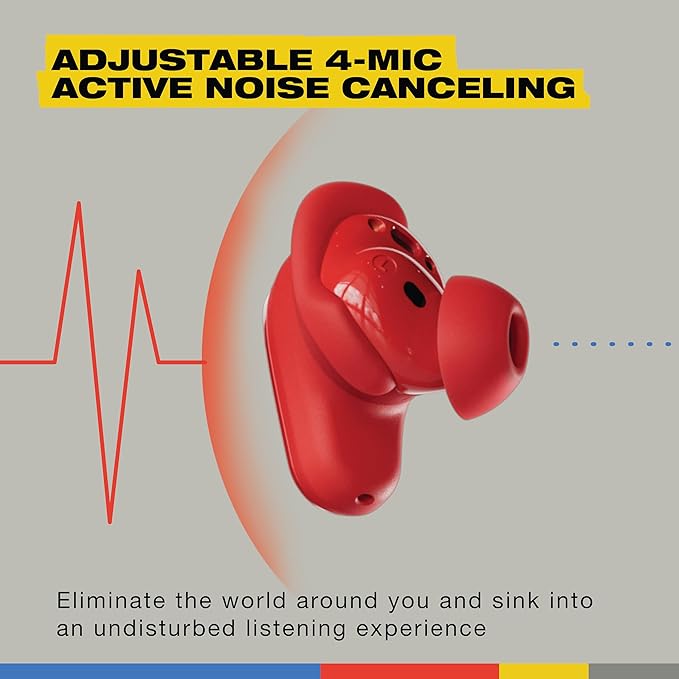 Skullcandy Method 360 ANC Wireless Earbuds, Sound by Bose, Bluetooth Headphones, Premium Noise Cancelling, Up to 40 Hrs Battery, Sweat and Water Resistant, Microphone for iPhone Android - Plasma