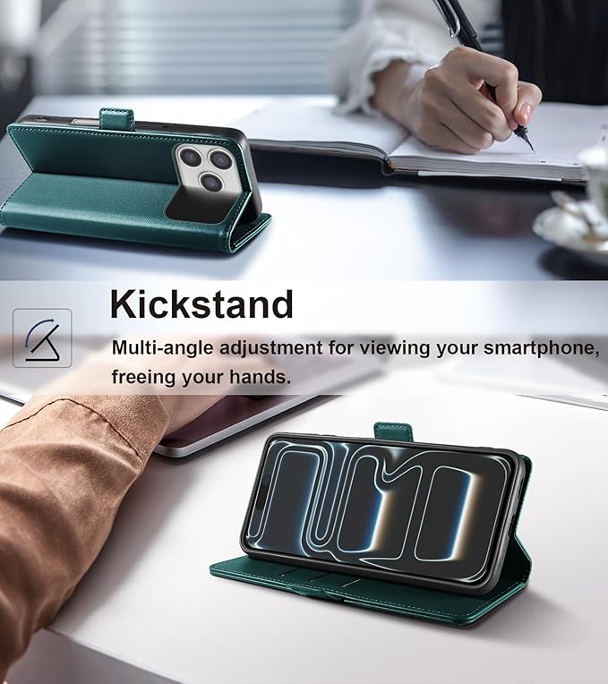 Wallet Flip Case for iPhone 17 Pro 5G - [RFID Blocking] Luxury PU Leather Card Holder Magnetic Phone Cover with Kickstand,Shockproof Protective Case,Green