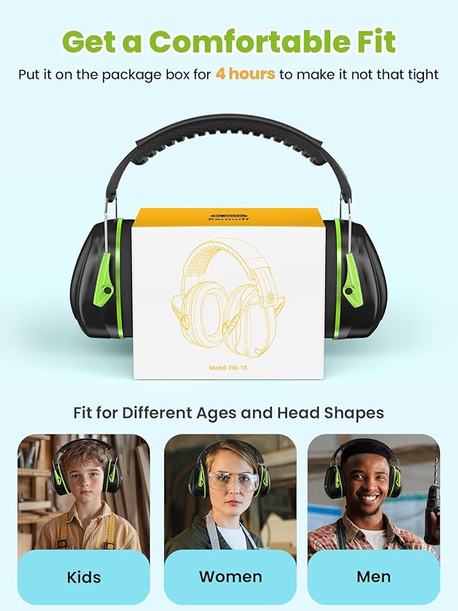 Dr.meter Hearing Protection Ear Muffs, 31dB Noise Reduction Safety Earmuffs for Adults Kids Autism Sensory, Range Ear Protection Earmuff for Mowing, Concentration and Garden Work