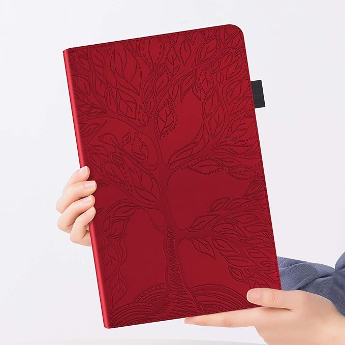 Samsung Galaxy Tab A 8.0 2019 Premium PU Leather Flip Wallet Cover Folio Stand Case with Pencil Holder Card Pockets - Red