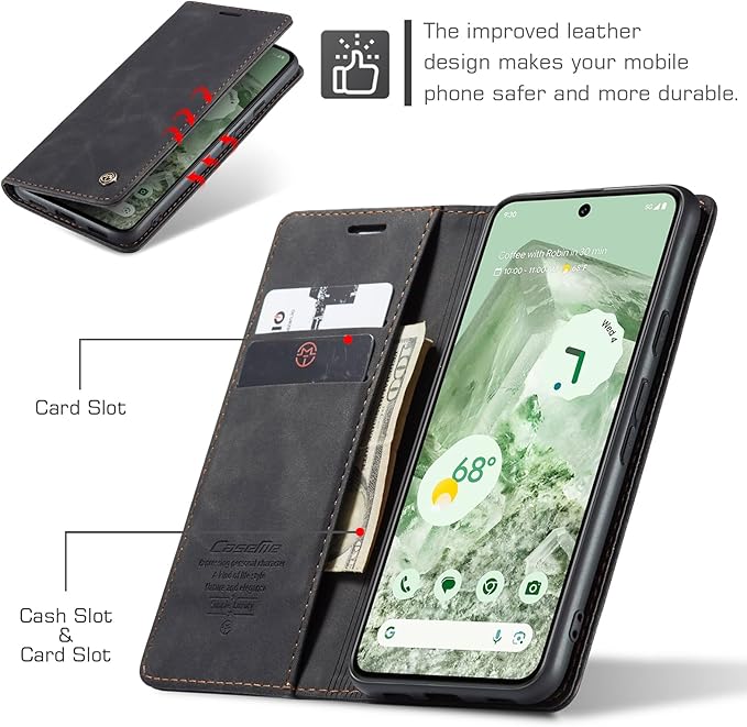 for Google Pixel 8A Case, Flip Wallet Leather Case with Card Holder Magnetic Closure Shockproof Kickstand Protective Phone Cases Cover for Pixel 8A, Black
