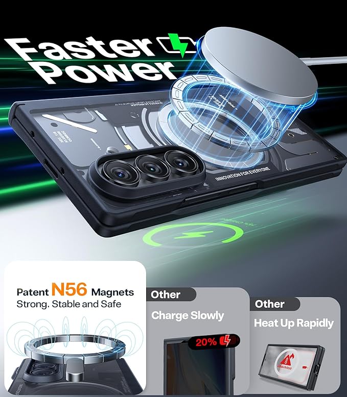 TORRAS Upgraded Magnetic Shockproof for Samsung Galaxy Z Fold 7 Case with Screen Protector, Fit for MagSafe, 4X Military Grade Hinge Protection, Translucent Slim Case for Samsung Z Fold 7, Black