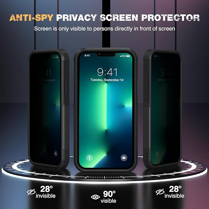 Diaclara Designed for iPhone 13 Pro Case, [with Privacy Screen Protector] [Anti Spy] [Military Grade Drop Protection] Heavy Duty Full-Body Shockproof Phone Case, Black