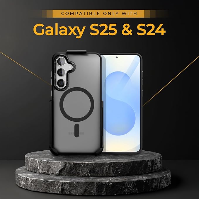 MOTIVE Compatible with Samsung Galaxy s25 Holster Case 6.2”, [Military Grade] with Screen Protector, Translucent Matte Galaxy s25 Case with Belt Clip | Black [Fits s24 Phone]