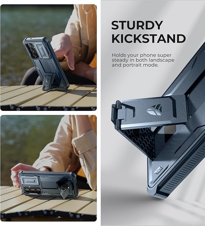 Dexnor for Samsung Galaxy S24 Plus Case with Built-in Slide Camera Cover & Screen Protector & Kickstand, Shockproof Rugged Case Full-Body Bumper Protective Cover for Galaxy S24 Plus (2024),Navy Blue