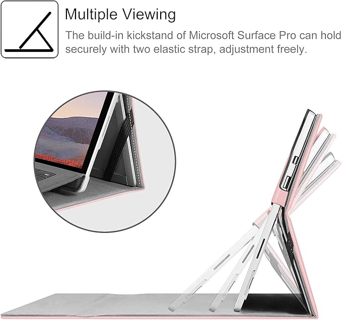 Fintie Case for 12.3 Inch Microsoft Surface Pro 7 Plus, Surface Pro 7/6/5/4/3 - Portfolio Business Cover with Pocket, Compatible with Type Cover Keyboard, Rose Gold