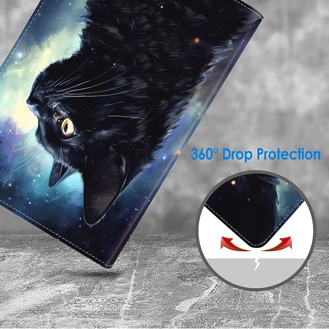 Case for Samsung Galaxy Tab S10 Lite / S10 FE / S9 FE 10.9-Inch / S9 11-Inch, Slim Lightweight PU Leather Stand Cover with Auto Wake/Sleep, Black Cat and Butterfly