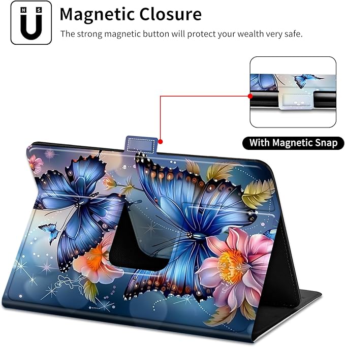 for Lenovo Tab M9 Case,9 inch Tablet Cover, Magnetic Closure Travel Portable Protective Case with 360 Degree Rotating Stand for Lenovo Tab M9 TB-310FU 2023-Blue Butterfly