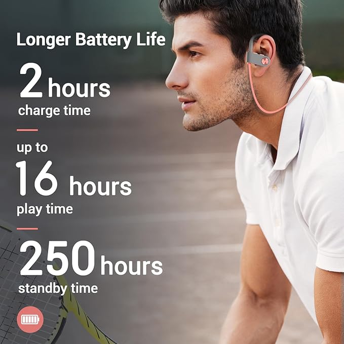 Bluetooth Headphones, Bluetooth 5.3 IPX7 Waterproof Wireless Sports Earbuds for Workout Gym, 16 Hrs Playtime Running Headphones with Noise Cancelling Mic, HiFi Bass Stereo in-Ear Earphones