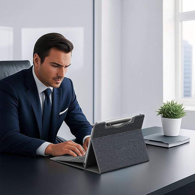 Laptop Case for Microsoft Surface Pro 1st Edition 12-inch, PU Leather Tablet Protective Cover with Multi-Angle Built-in Kickstand & Pen Holder, (Black)