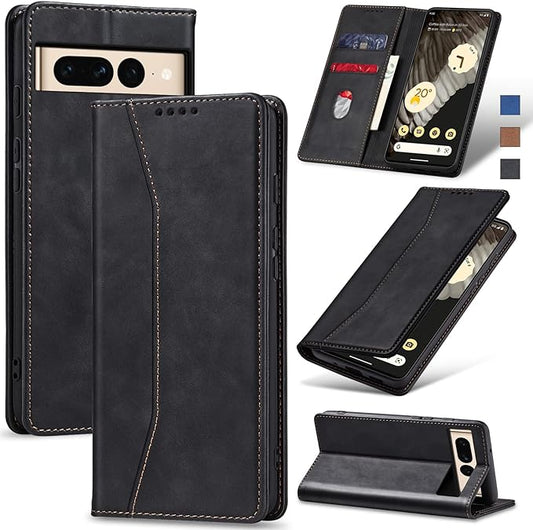 Jasonyu Flip Wallet Case for Google Pixel 7 Pro 5G,Leather Magnetic Folio Cover with Card Holder,Kickstand - TPU Shockproof Durable Protective Phone Case,Black