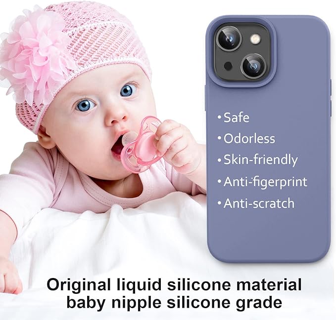 Vooii Compatible with iPhone 14 Case,[Silky Touch Premium Liquid Silicone] [Soft Anti-Scratch Microfiber Lining], Ultra Slim Shockproof Protective Case for iPhone 14 - Lavander Grey