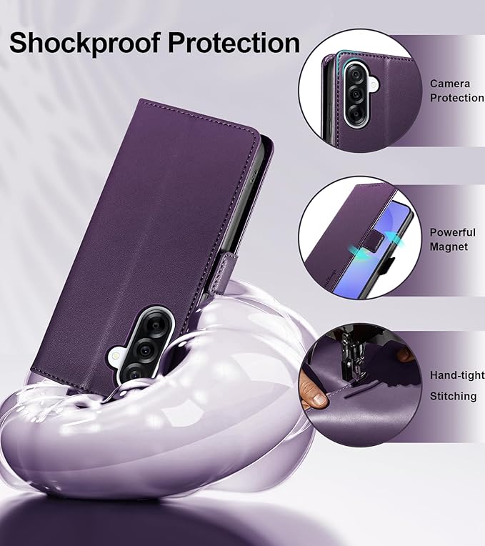 Wallet Flip Case for Samsung Galaxy A36 5G - [RFID Blocking] Luxury PU Leather Card Holder Magnetic Phone Cover with Kickstand,Shockproof Protective Case,Purple