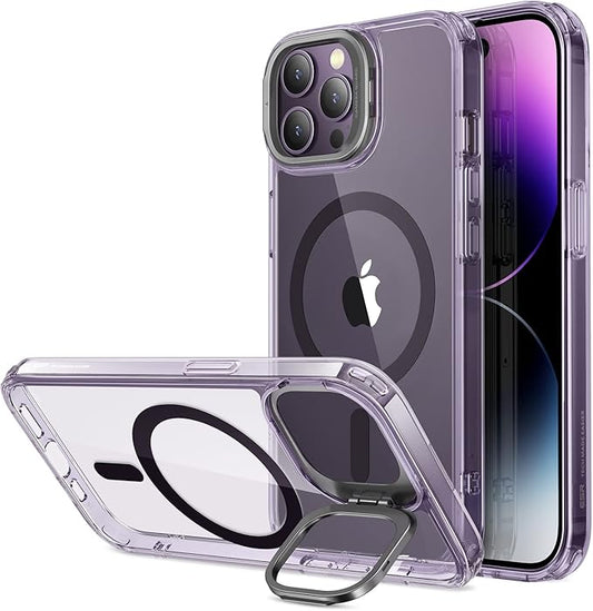 ESR for iPhone 14 Pro Max Case, Compatible with MagSafe, Built-in Camera Ring Stand, Military-Grade Protection, Classic Kickstand Magnetic Case for iPhone 14 Pro Max, Clear Purple