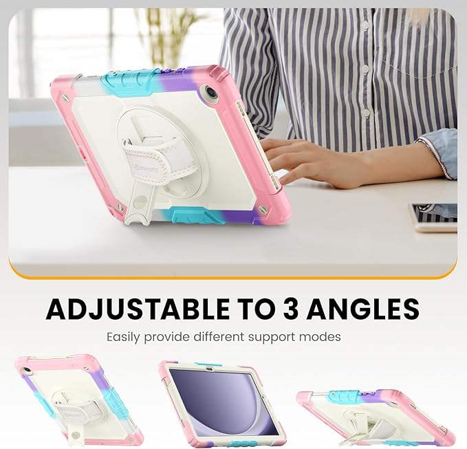 Timecity Case for Samsung Galaxy Tab A9 Plus 11 inch 2024 with Screen Protector for Girls Kids, Shockproof Case for Galaxy Tab A9+ (SM-X210/X216/X218) with Stand Hand/Shoulder Strap- Pink Camo
